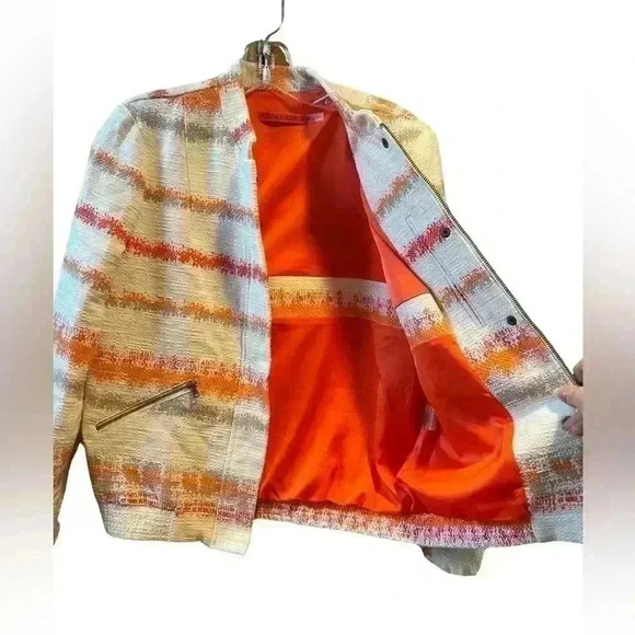 Alice + Olivia Orange Cream Stripped Aztec Jacket Lightweight Coat Size Medium. - Picture 3 of 14